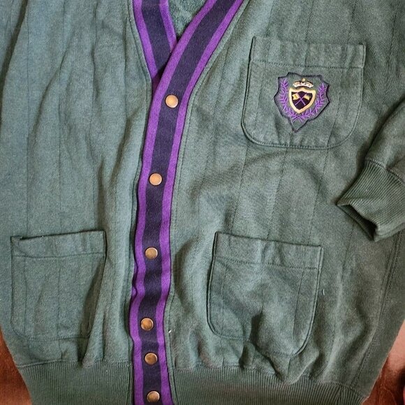 Vintage GAP Sport Green/Purple Academy Cardigan USA School Buttons - Size Small - Picture 6 of 10
